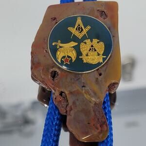 VTG Masonic Shriner Bolo Tie Jewel of the Order Star Sword Red Gold Eagles Blue